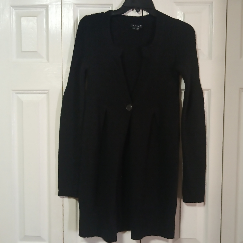Theory Long Sleeve Wool And Cashmere Cardigan Black